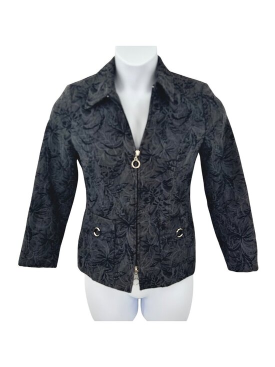 Tribal Jackets & Blazers - TRIBAL BLACK FLORAL TEXTURED ZIP-UP BLAZER JACKET - 4